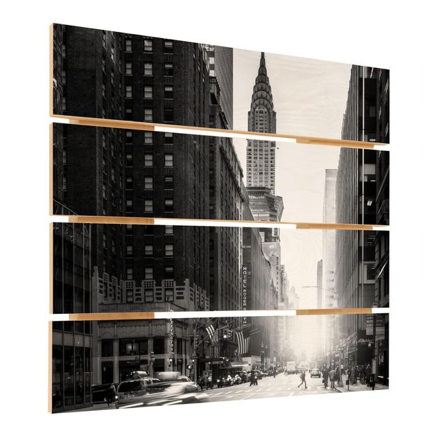 Holzbild - Lebhaftes New York - Quadrat