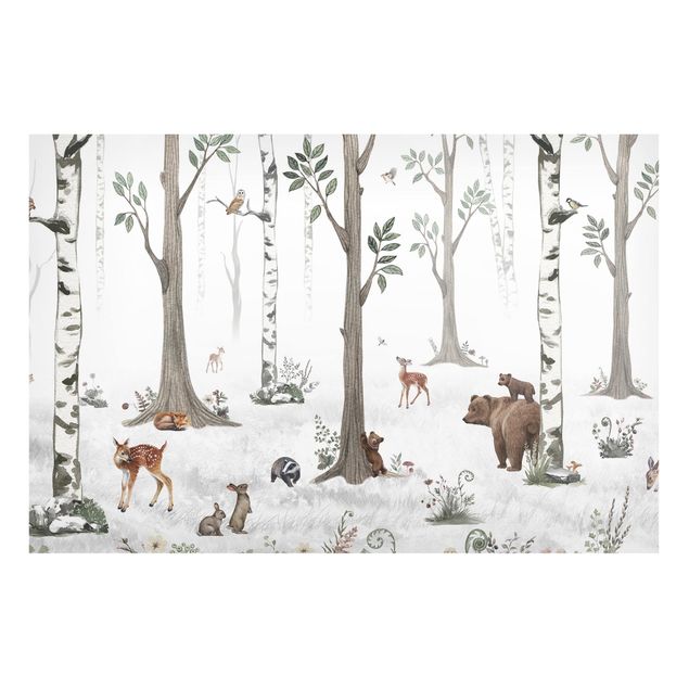 Magnettafel - Leiser weißer Wald mit Tieren - Memoboard Querformat