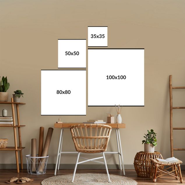 Stoffbild mit Posterleisten - Lemur Ludwig Schwarz Weiß - Quadrat 1:1
