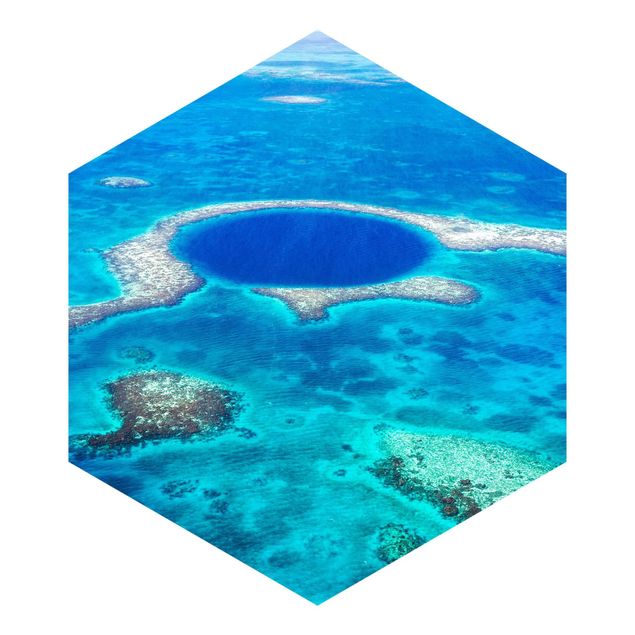 Hexagon Fototapete selbstklebend - Leuchtturmriff von Belize