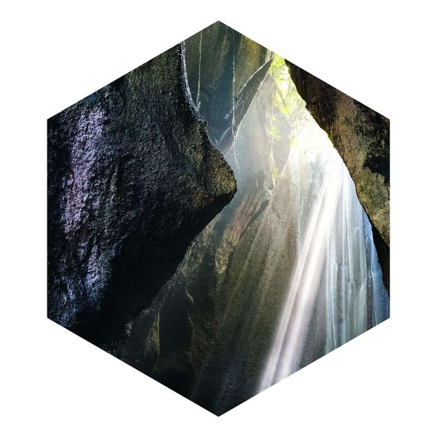 Hexagon Fototapete selbstklebend - Licht in Höhle