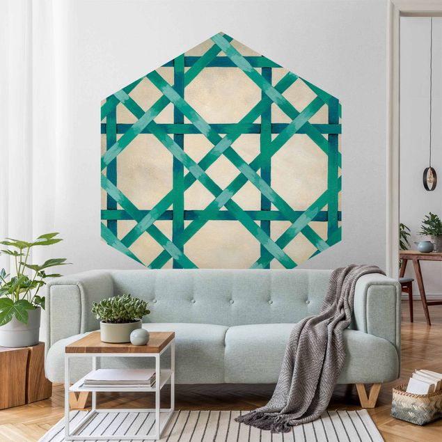 Hexagon Mustertapete selbstklebend - Lichtspielband Türkis