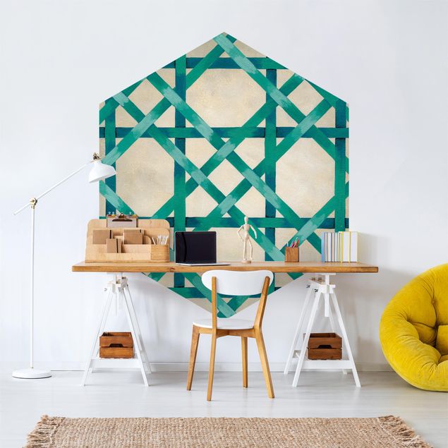 Hexagon Mustertapete selbstklebend - Lichtspielband Türkis