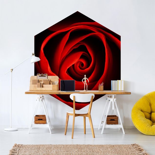 Hexagon Mustertapete selbstklebend - Liebliche Rose