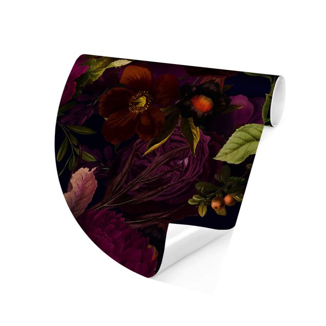 Runde Tapete selbstklebend - Lila Blüten Dunkel