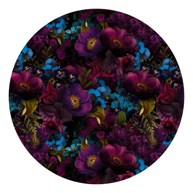 Runde Tapete selbstklebend - Lila Blüten mit Blauen Blumen