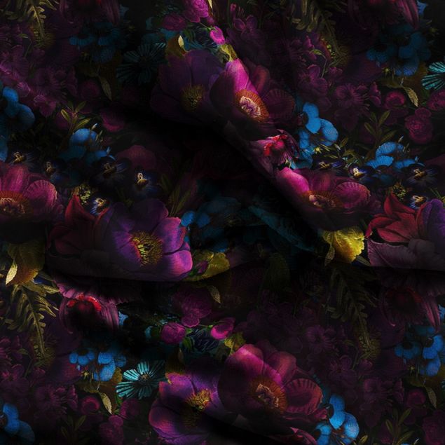 Vorhang Muster Lila Blüten mit Blauen Blumen