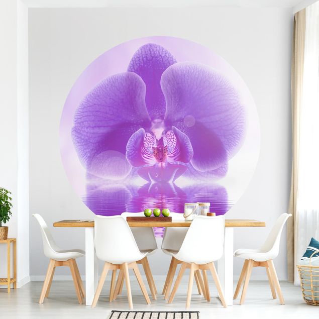 Runde Tapete selbstklebend - Lila Orchidee auf Wasser