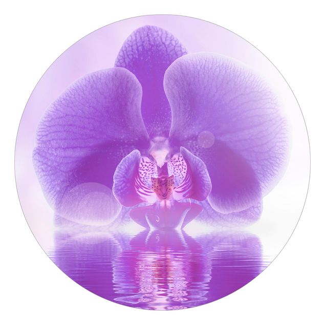 Runde Tapete selbstklebend - Lila Orchidee auf Wasser