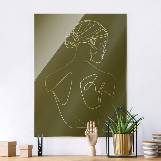 Magnettafel Glas Line Art - Frau Rücken Grün
