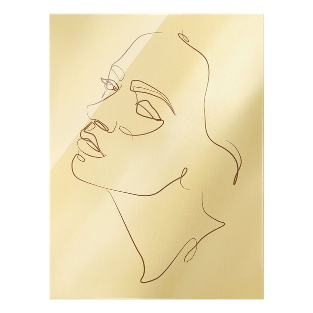 Glasbild - Line Art - Frau träumendes Gesicht - Hochformat 3:4