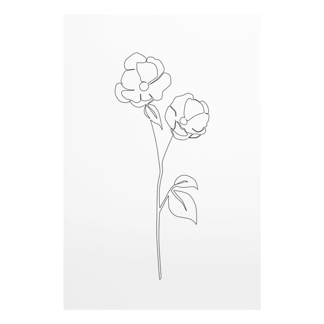 Glasbild - Line Art Blumen - Mohnblüte - Hochformat