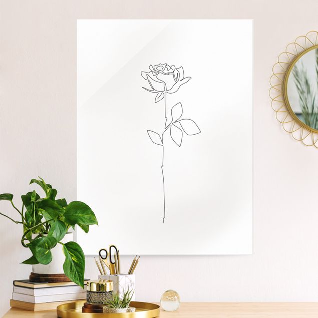 Glas Magnetboard Line Art Blumen - Rose