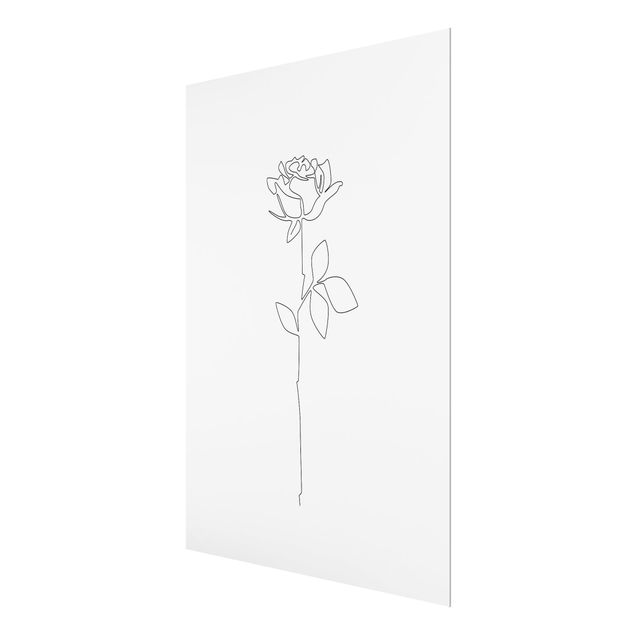 Glasbild - Line Art Blumen - Rose - Hochformat