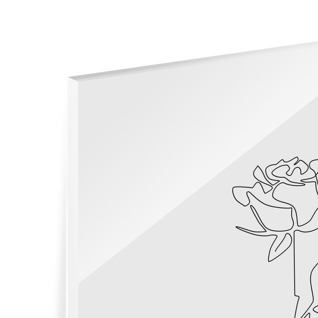 Glasbild - Line Art Blumen - Rose - Hochformat