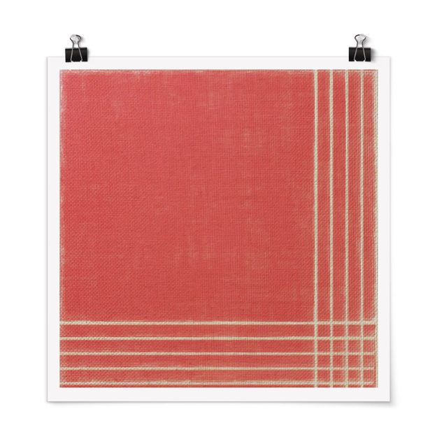 Poster - Linien Treffen auf Rot - Quadrat 1:1