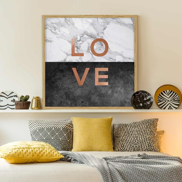 Bild mit Rahmen - Love Kupfer und Marmor - Quadrat