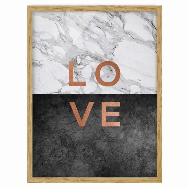 Bild mit Rahmen - Love Kupfer und Marmor - Hochformat