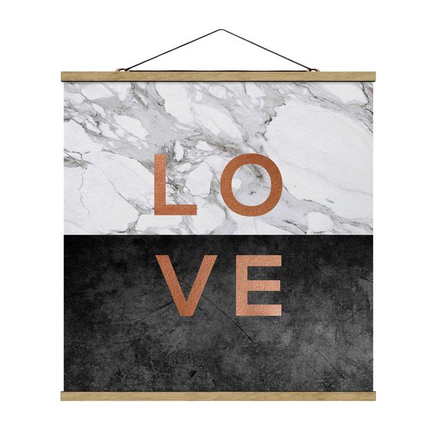 Stoffbild mit Posterleisten - Love Kupfer und Marmor - Quadrat 1:1