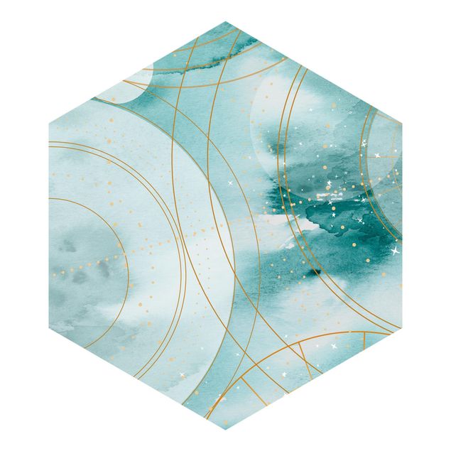 Hexagon Mustertapete selbstklebend - Magischer goldener Sternenhimmel II