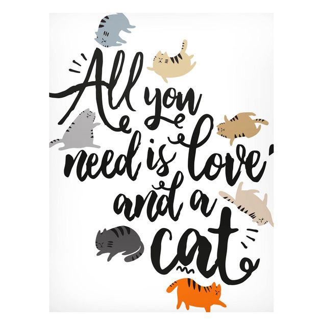 Magnettafel - All you need is love and a cat - Memoboard Hochformat
