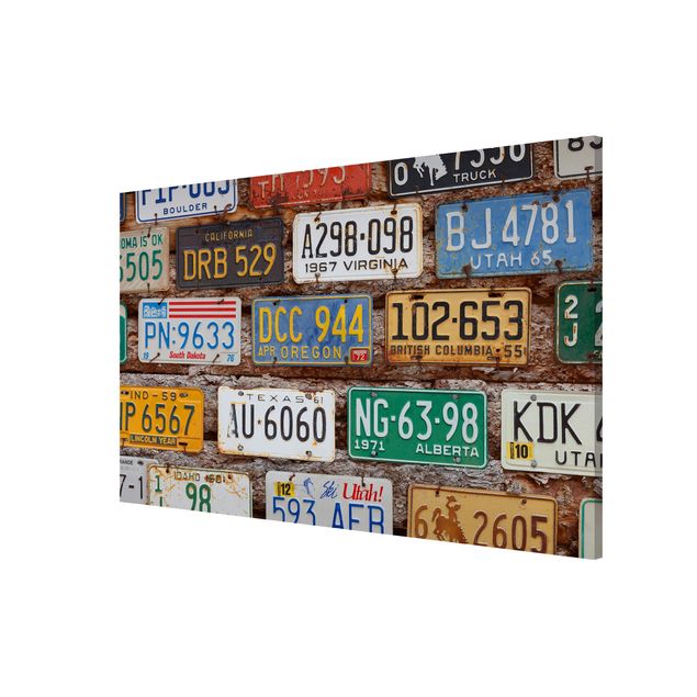 Magnettafel - Amerikanische Nummernschilder auf Holz - Memoboard Quer