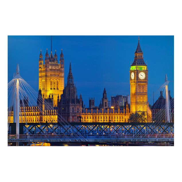 Magnettafel - Big Ben und Westminster Palace in London bei Nacht - Memoboard Quer
