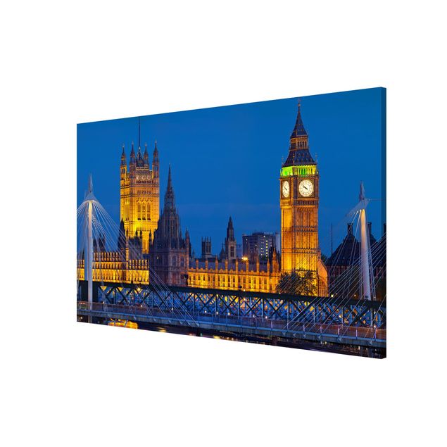 Magnettafel - Big Ben und Westminster Palace in London bei Nacht - Memoboard Quer