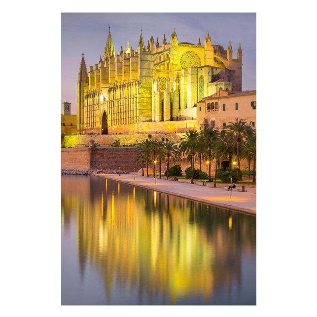 Magnettafel - Catedral de Mallorca Wasserspiegelung - Memoboard Panorama Querformat
