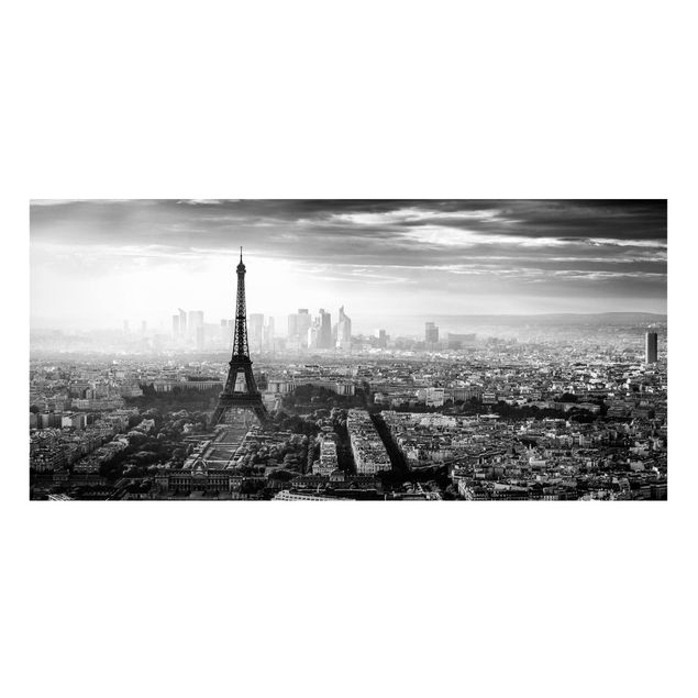 Magnettafel - Der Eiffelturm von Oben Schwarz-weiß - Memoboard Panorama Querformat 1:2