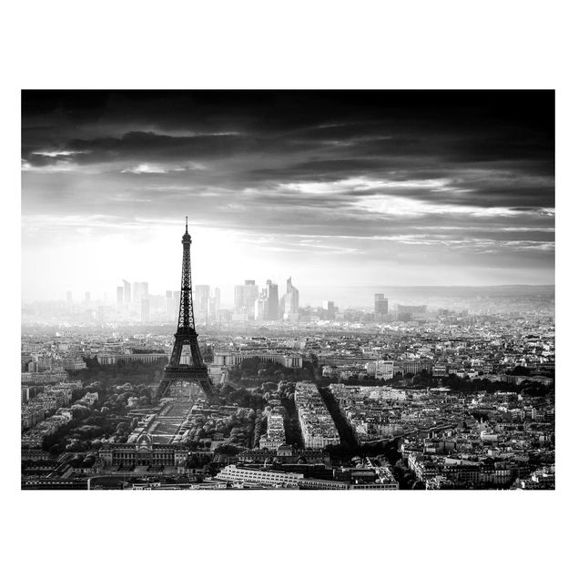 Magnettafel - Der Eiffelturm von Oben Schwarz-weiß - Memoboard Querformat 3:4