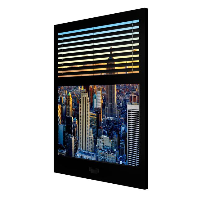 Magnettafel - Fensterausblick Jalousie - Sonnenaufgang New York - Memoboard Hoch