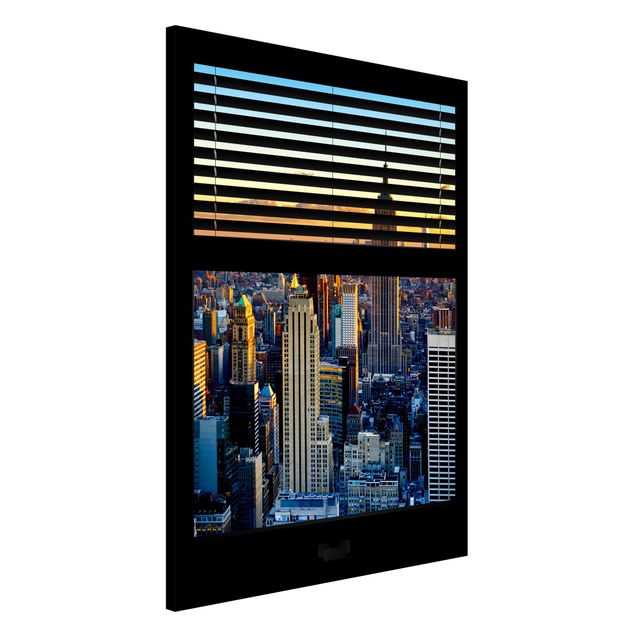 Magnettafel - Fensterausblick Jalousie - Sonnenaufgang New York - Memoboard Hoch