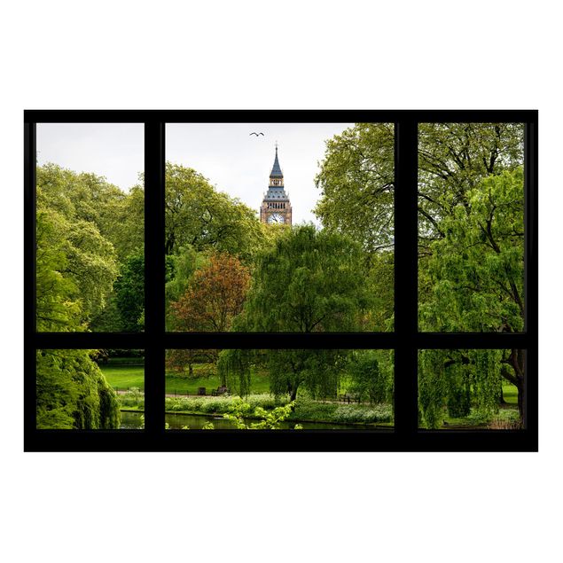 Magnettafel - Fensterblick über St. James Park auf Big Ben - Memoboard Quer