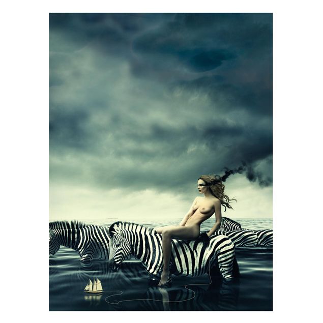 Magnettafel - Frauenakt mit Zebras - Memoboard Hoch