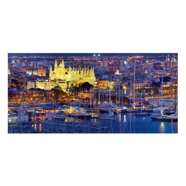 Magnettafel - Palma de Mallorca City Skyline und Hafen - Memoboard Panorama Quer