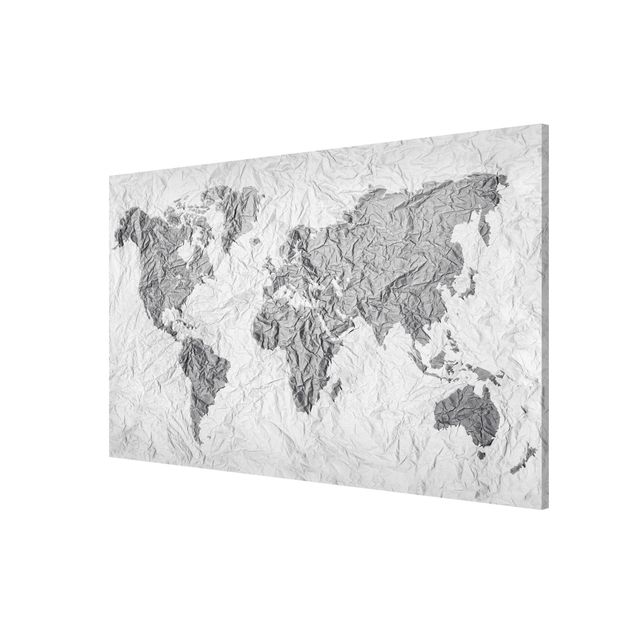 Magnettafel - Papier Weltkarte Weiß Grau - Memoboard Querformat