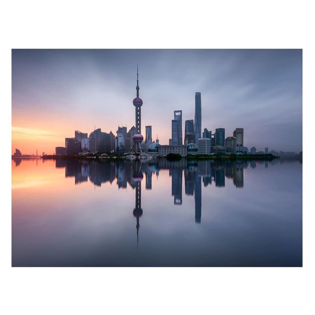 Magnettafel - Shanghai Skyline Morgenstimmung - Memoboard Querformat 3:4