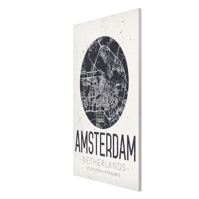 Magnettafel - Stadtplan Amsterdam - Retro - Memoboard Hochformat