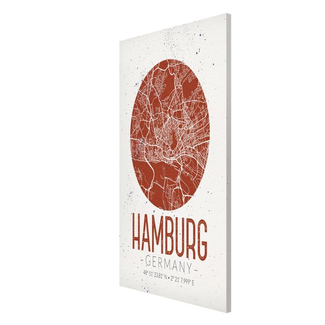 Magnettafel - Stadtplan Hamburg - Retro - Memoboard Hochformat