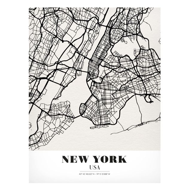 Magnettafel - Stadtplan New York - Klassik - Memoboard Hochformat