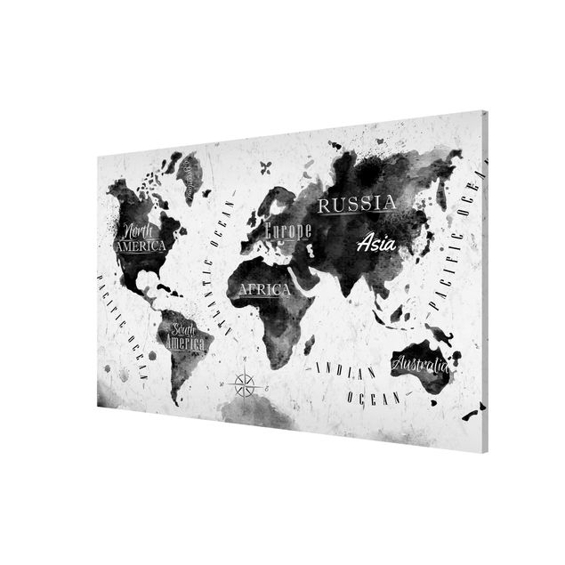 Magnettafel - Weltkarte Aquarell schwarz - Memoboard Querformat