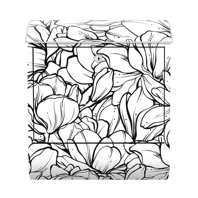 Briefkasten - Magnolien Blütenmeer Schwarz Weiß