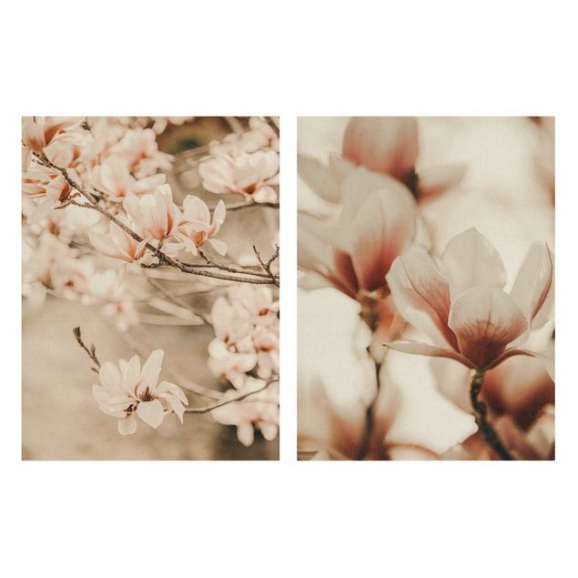 2-teiliges Leinwandbild - Magnolienblüten Set