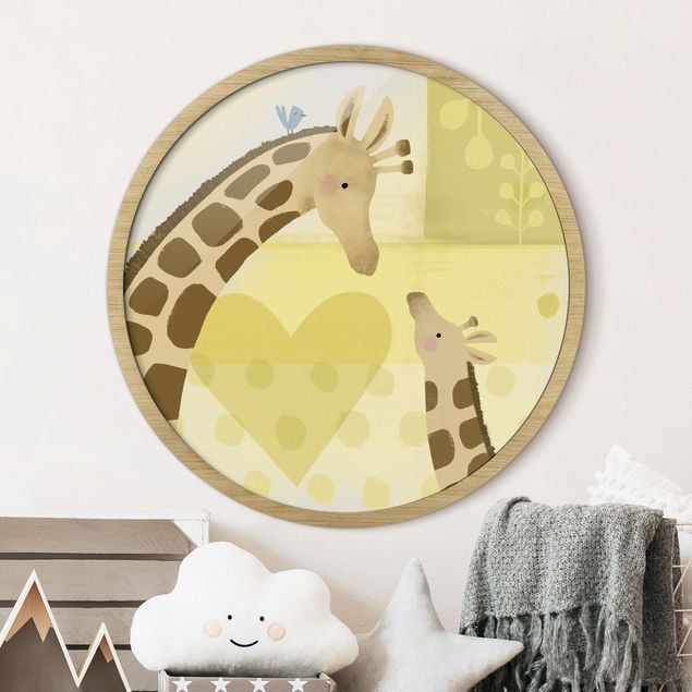 Runde Bilder mit Rahmen Mama und ich - Giraffen