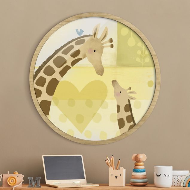 Rundes Gerahmtes Bild - Mama und ich - Giraffen