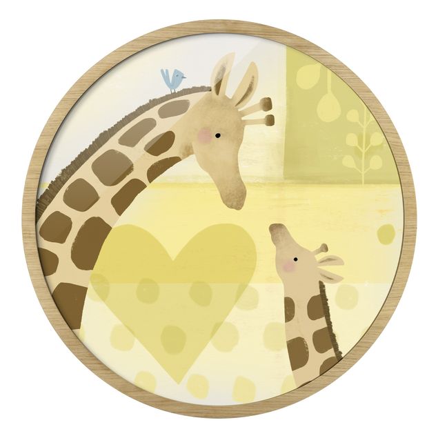 Rundes Gerahmtes Bild - Mama und ich - Giraffen