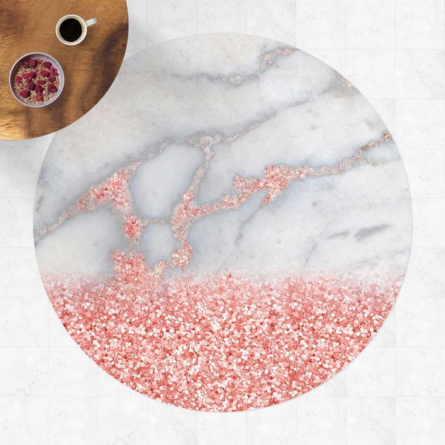 Aussen Teppich Marmoroptik mit Rosa Konfetti