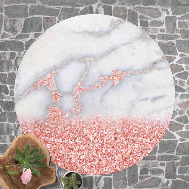 outdoor-teppich wetterfest Marmoroptik mit Rosa Konfetti