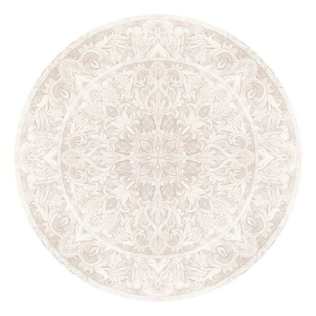 Runde Tapete selbstklebend - Mandala Aquarell Ornament beige